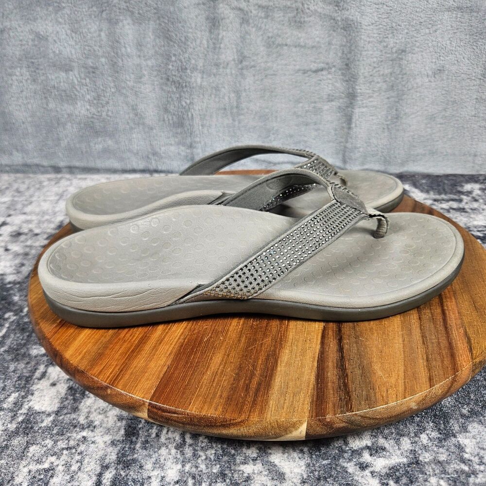 Vionic Tide Sandals Rhinestone Size 10 Gray Orthotic Thong Flip Flop  Slip On